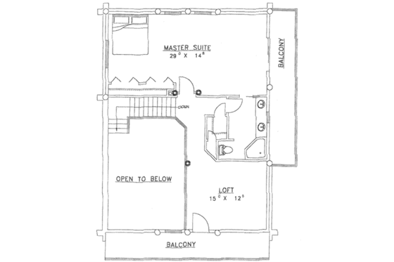 Floor Plan - Upper Floor for Log House Plan #117-106 - 2 bed, 2 bath