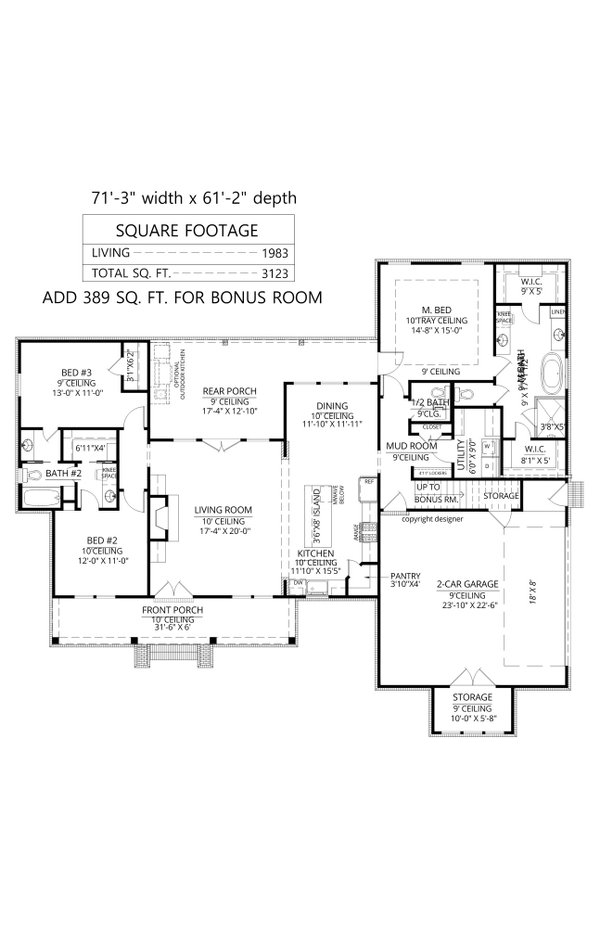 House Blueprint - Floor Plan - Main Floor for Farmhouse House Plan #1074-130 - 3 bed, 2.5 bath