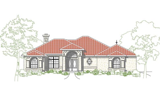 Exterior - Front Elevation 4 for Mediterranean House Plan #80-113 - 3 bed, 2 bath