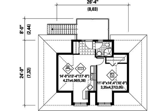 Floor Plan - Upper Floor for European House Plan #25-4751, 0 bath