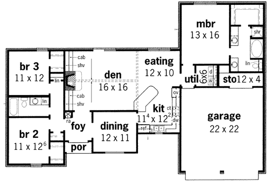 Floor Plan - Main Floor for European House Plan #16-263 - 3 bed, 2 bath
