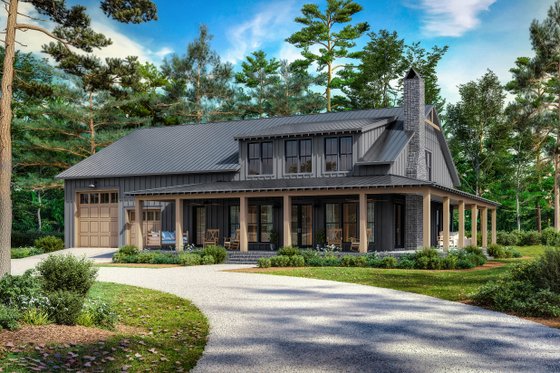 Exterior - Front Elevation 3 for Barndominium House Plan #430-340 - 4 bed, 3 bath