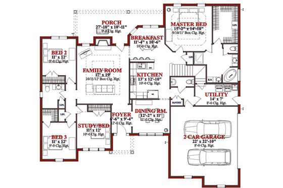Floor Plan - Main Floor for Traditional House Plan #63-202 - 4 bed, 2.5 bath