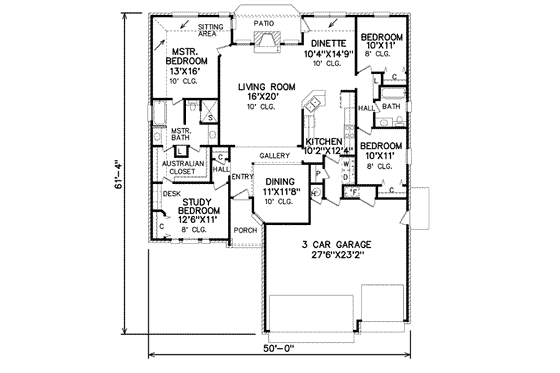 Floor Plan - Main Floor for Traditional House Plan #65-298 - 3 bed, 2 bath