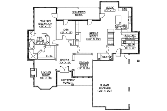 Floor Plan - Main Floor for European House Plan #5-169 - 4 bed, 3.5 bath