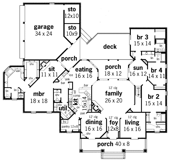 Home Plan - Southern Floor Plan - Main Floor Plan #45-174