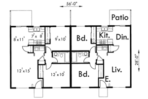 Floor Plan - Main Floor for Ranch House Plan #303-354 - 2 bed, 1 bath