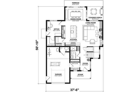 Floor Plan - Main Floor for Farmhouse House Plan #23-2775 - 3 bed, 2 bath