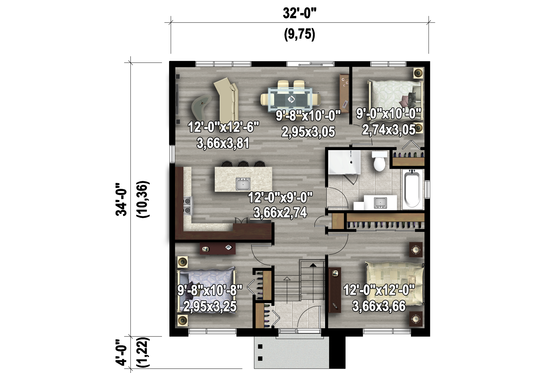 Floor Plan - Main Floor 1 for Contemporary House Plan #25-4326 - 3 bed, 1 bath