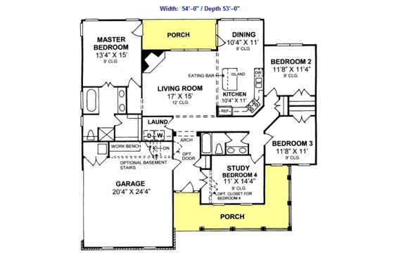 Floor Plan - Main Floor for Farmhouse House Plan #20-362 - 4 bed, 2 bath