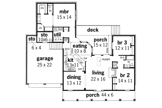 Floor Plan - Main Floor for Traditional House Plan #45-128 - 3 bed, 2 bath