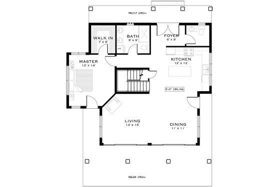 Floor Plan - Main Floor for Cabin House Plan #1101-57 - 2 bed, 2.5 bath