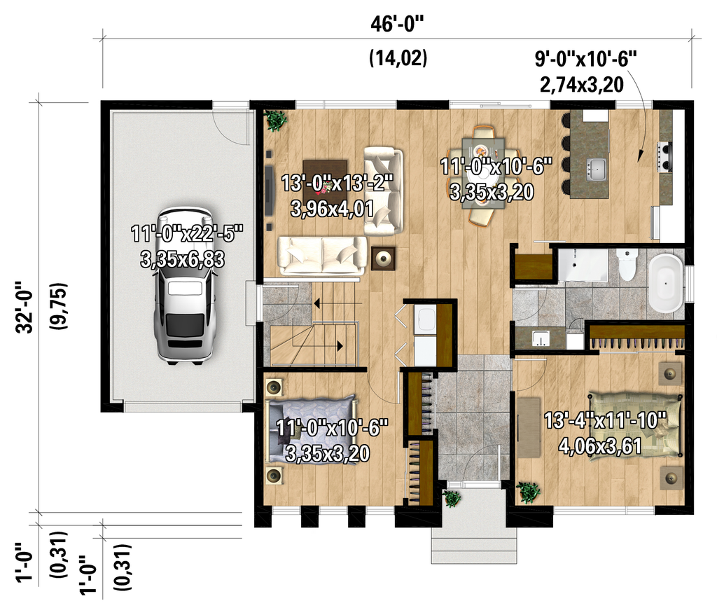 2 Bedroom 1 Kitchen 1 Bathroom House Plans European Style House Plan - 2 Beds 1 Baths 1078 Sq/Ft Plan #25-5010