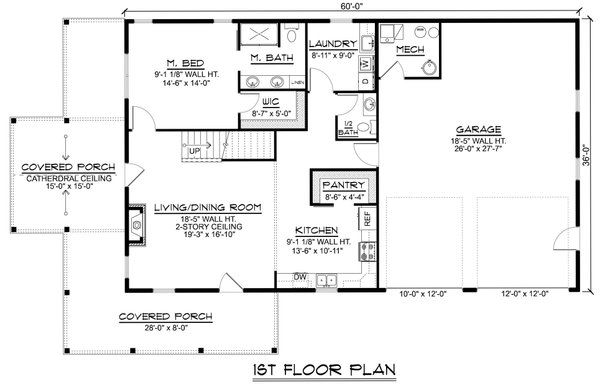 House Blueprint - Floor Plan - Main Floor for Barndominium House Plan #1064-511 - 3 bed, 2.5 bath
