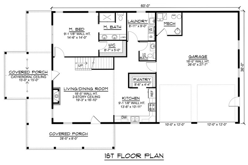 House Blueprint - Floor Plan - Main Floor for Barndominium House Plan #1064-511 - 3 bed, 2.5 bath