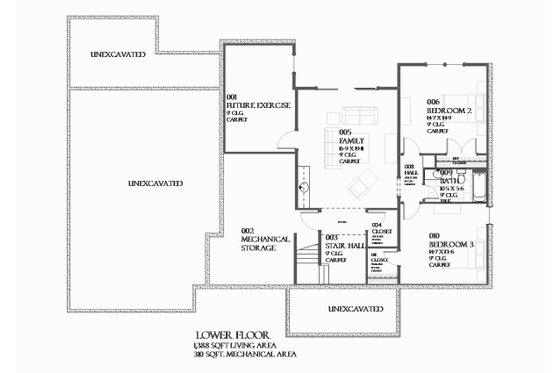 Floor Plan - Lower Floor for Traditional House Plan #901-133 - 3 bed, 2.5 bath