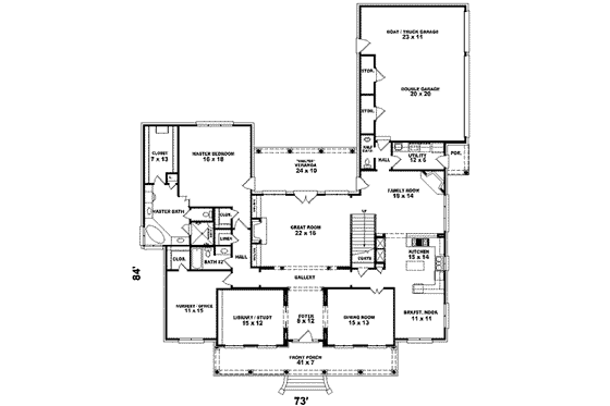Floor Plan - Main Floor for Colonial House Plan #81-632 - 3 bed, 3.5 bath