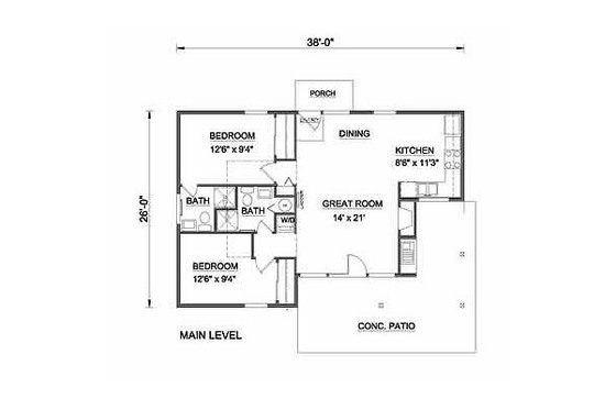 Floor Plan - Main Floor for Farmhouse House Plan #116-230 - 2 bed, 2 bath