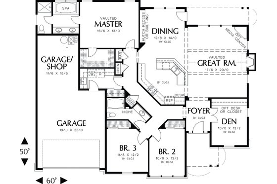 Craftsman style house plan, floor plan