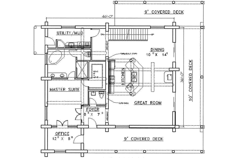 Dream House Plan - Floor Plan - Main Floor for Log House Plan #117-113 - 3 bed, 4 bath