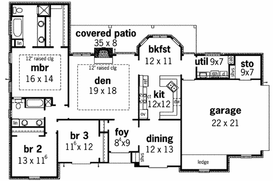 Floor Plan - Main Floor for European House Plan #16-278 - 3 bed, 2 bath