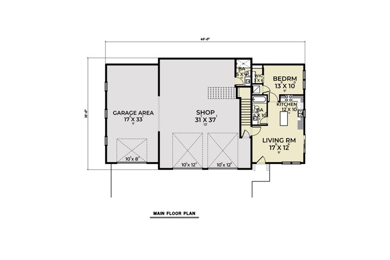 Dream House Plan - Floor Plan - Main Floor for Barndominium House Plan #1070-217 - 1 bed, 2 bath