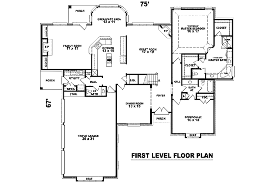 Floor Plan - Main Floor for European House Plan #81-1292 - 5 bed, 4 bath
