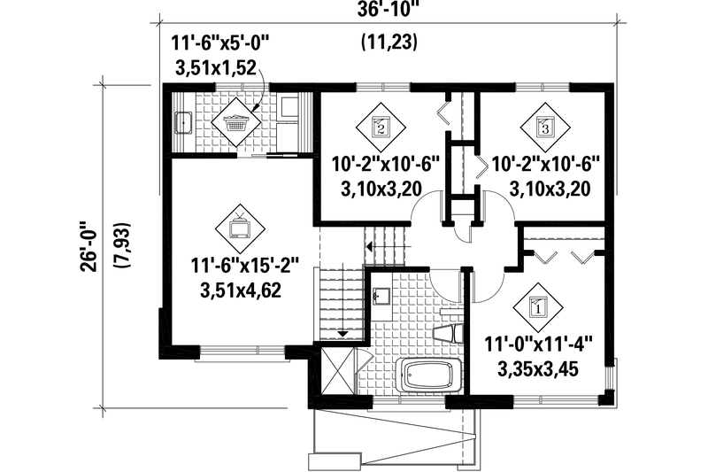 House Plan Design - Floor Plan - Upper Floor for Contemporary House Plan #25-4436 - 3 bed, 1 bath