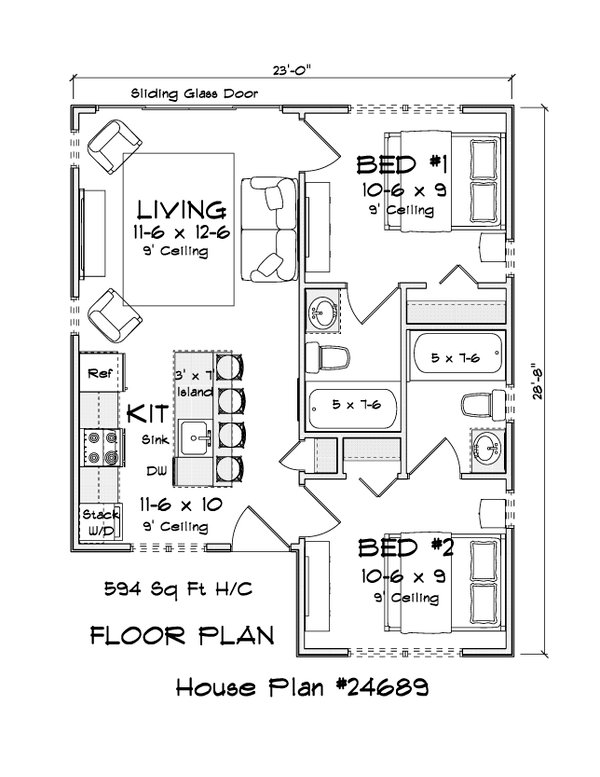 House Blueprint - Floor Plan - Main Floor for Modern House Plan #513-2481 - 2 bed, 2 bath