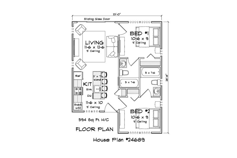 House Blueprint - Floor Plan - Main Floor for Modern House Plan #513-2481 - 2 bed, 2 bath