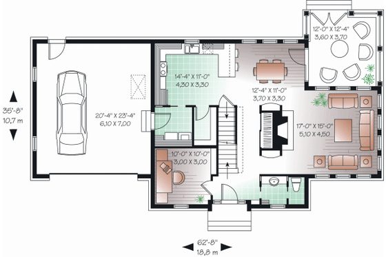 Floor Plan - Main Floor for Colonial House Plan #23-2260 - 3 bed, 2.5 bath