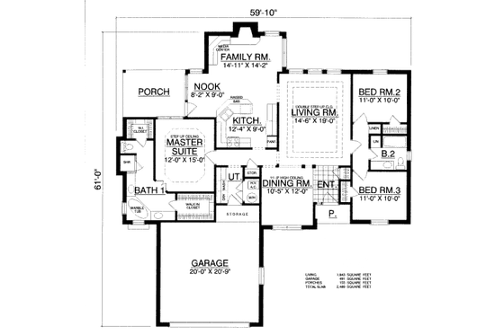 Floor Plan - Main Floor for European House Plan #40-416 - 3 bed, 2 bath