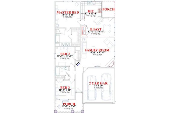 Floor Plan - Main Floor for Craftsman House Plan #63-151 - 3 bed, 2 bath