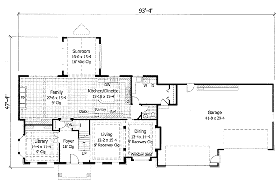 Floor Plan - Main Floor for Colonial House Plan #51-161 - 4 bed, 2.5 bath