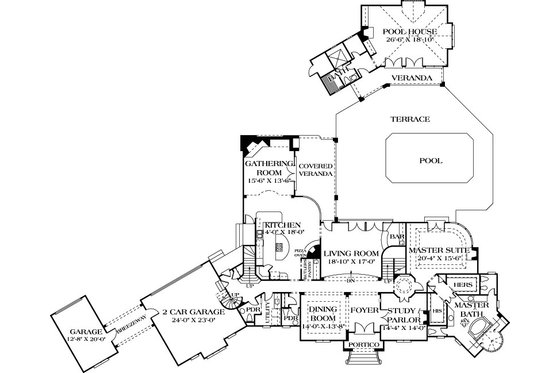 Floor Plan - Main Floor for European House Plan #453-46 - 5 bed, 5.5 bath