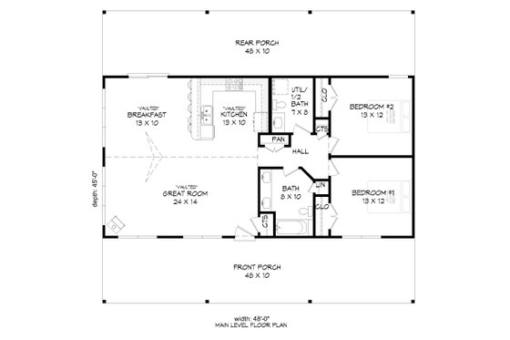 Floor Plan - Main Floor for Traditional House Plan #932-518 - 2 bed, 1.5 bath
