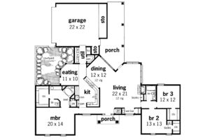 Floor Plan - Main Floor for European House Plan #45-135 - 3 bed, 2 bath