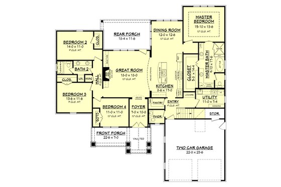 Floor Plan - Main Floor for Craftsman House Plan #430-152 - 4 bed, 2.5 bath