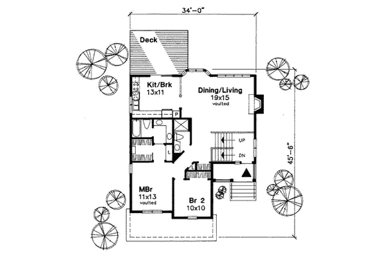 Floor Plan - Main Floor for Traditional House Plan #50-153 - 2 bed, 2 bath