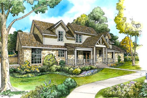 Exterior - Front Elevation for Country House Plan #140-112 - 3 bed, 3.5 bath