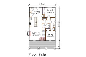 Floor Plan - Main Floor for Bungalow House Plan #79-192 - 3 bed, 2 bath