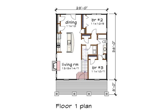 Floor Plan - Main Floor for Bungalow House Plan #79-192 - 3 bed, 2 bath