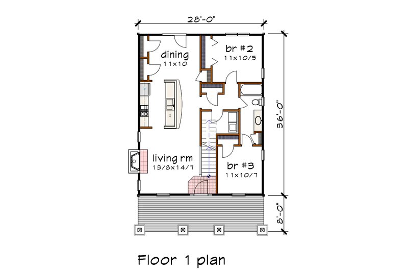 Home Plan - Floor Plan - Main Floor for Bungalow House Plan #79-192 - 3 bed, 2 bath