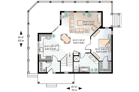 Floor Plan - Main Floor for Cottage House Plan #23-421 - 3 bed, 2 bath