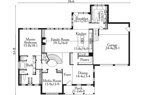 Floor Plan - Main Floor for Traditional House Plan #406-226 - 5 bed, 4.5 bath