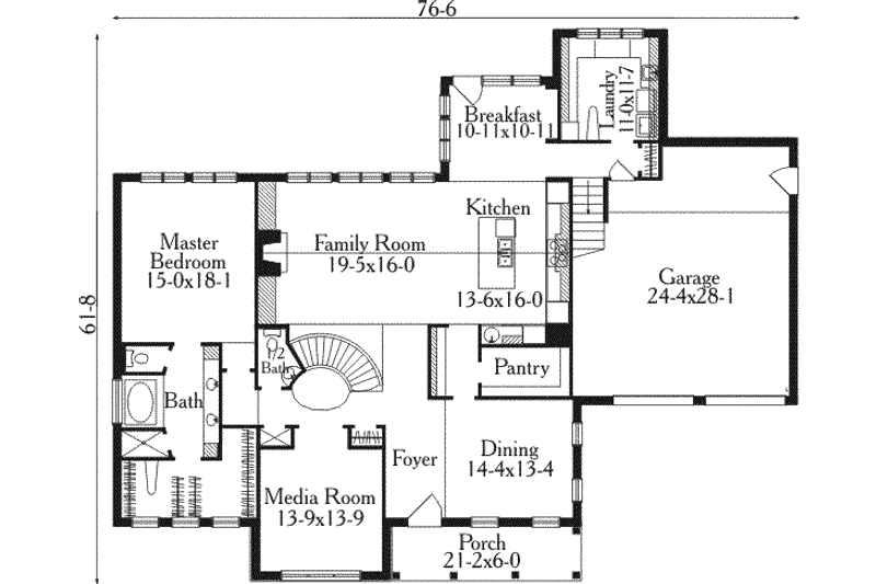Architectural House Design - Floor Plan - Main Floor for Traditional House Plan #406-226 - 5 bed, 4.5 bath