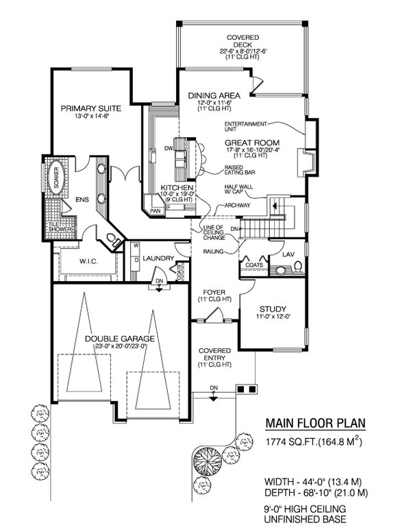 House Design - Floor Plan - Main Floor for Craftsman House Plan #1100-118 - 1 bed, 1.5 bath