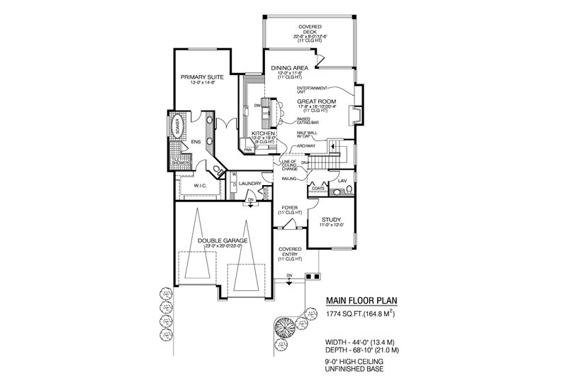 House Design - Floor Plan - Main Floor for Craftsman House Plan #1100-118 - 1 bed, 1.5 bath