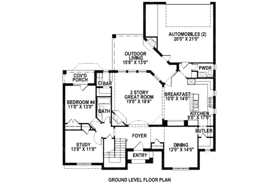 Floor Plan - Main Floor for European House Plan #141-195 - 4 bed, 3.5 bath