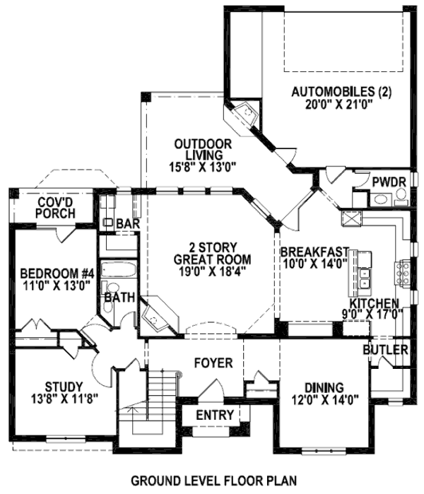 Floor Plan - Main Floor for European House Plan #141-195 - 4 bed, 3.5 bath